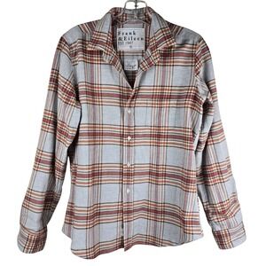 Frank & Eileen Barry Plaid Flannel Button Down Shirt Gray Orange Size Small